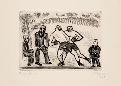 an image of a black and white drawing of a man in a boxing ring