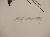a black and white drawing of a man on skis