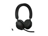 the headset is black and has a microphone attached to it