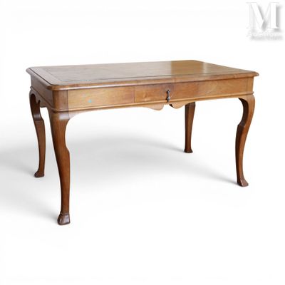 an image of a wooden desk with a drawer underneath it