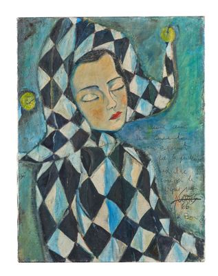 une image représentant un tableau d'une femme portant une veste à carreaux