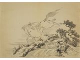 an image of a drawing of a bird flying over a mountain