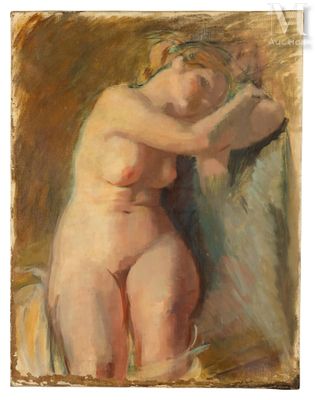 une image représentant un tableau où l'on voit une femme nue en train de se brosser les cheveux