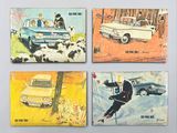 four vintage children ' s books with illustrations of cars and people on them