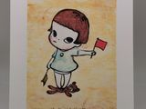 tableau représentant une petite fille tenant un drapeau rouge posé sur un chevalet