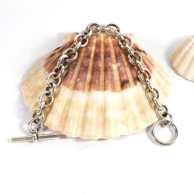 a clam shell with a chain attached to it