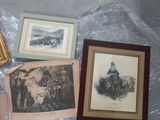 three framed pictures of men and women sitting on a table next to each other