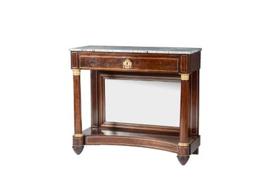 une image d'une petite table en bois avec un plateau en marbre