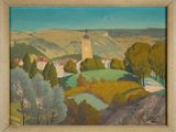 an image of a painting of a landscape with a castle in the distance