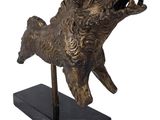 bronze sculpture of a boar on a marble base on a white background