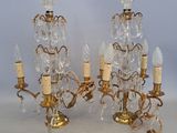 pair of crystal and brass candelabs