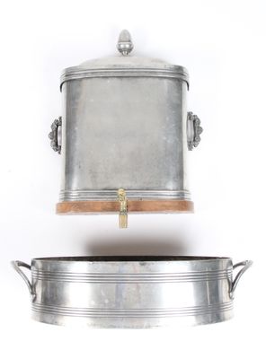 an image of a silver pot and a silver pan on a white background
