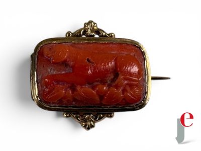 une image représentant une broche en pierre rouge sur fond blanc