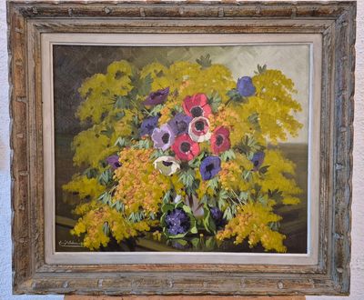 une image d'une peinture de fleurs dans un vase
