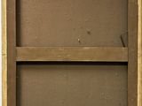 a picture of a wooden shelf with a clock on it