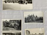 several old black and white photos of a group of people on a street