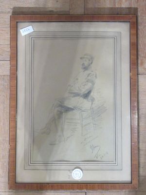 Jules CHERET "Portrait d'un officier assis" Fusain signé et …
