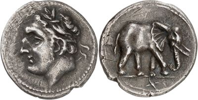 an image of a silver coin with an image of an elephant on it