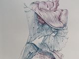 a drawing of a woman sitting on top of a chair