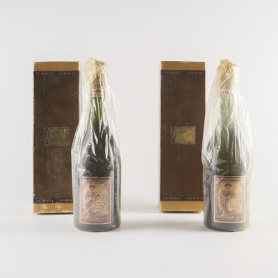 deux bouteilles de vin emballées dans du plastique