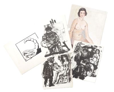 several black and white pictures of a woman and a man