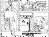 une page en noir et blanc tirée d'une bande dessinée, sur laquelle figure l'image d'un homme à cheval