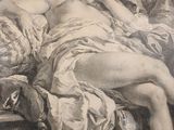 a drawing of a woman laying on a couch