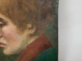 painting of a woman with red hair in a green dress