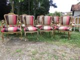 set of six antique french style chairs with striped upholstered cushions