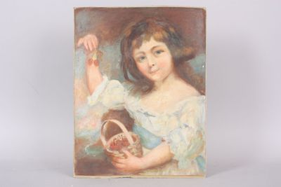 painting of a young girl holding a basket in her hand