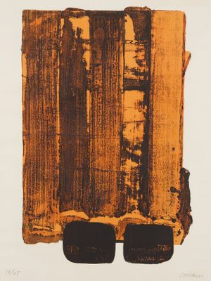 une image d'une œuvre d'art de couleur orange et noire