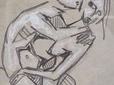 drawing of a man hugging a woman in a chair