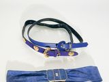 une paire de ceintures bleues et noires ornées de ferrures dorées