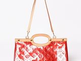 louis vuitton red monogramet leather and leather handbag