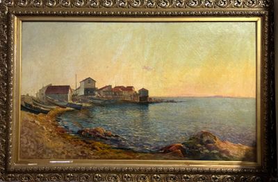 une image représentant un tableau d'un phare sur un rivage rocheux