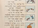 an open book with a drawing of animals and birds on it