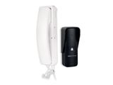 a white phone and a remote control on a white background