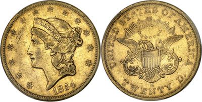a gold coin with a woman ' s head and a crown on it