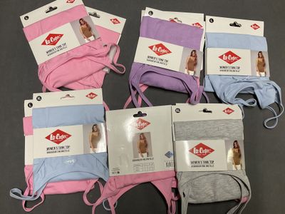 six pairs of women ' s underwear in various colors of pink, blue, and grey