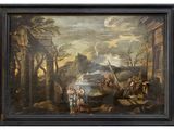 an oil painting of a painting of a man and a woman in a landscape