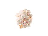 a close up of a pink and white flower ring on a white background