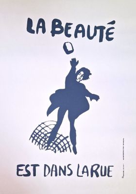 french poster of a man on a trampoline with the words la beauue est dans larue