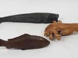 three different types of fish on a white surface