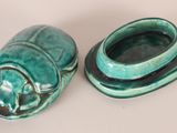pair of ceramic scarabus salt and pepper shakers in green glaze