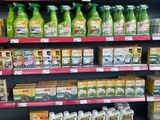 many bottles of cleaning products on the shelves in the store