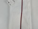 a pair of white socks with a red stripe on them