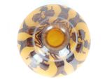 a glass bowl with a yellow and black design on it