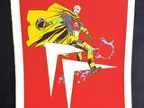 a painting of a man in a yellow cape and yellow cape on a red background