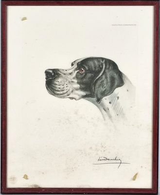 un dessin représentant un chien avec un collier est présenté dans un cadre
