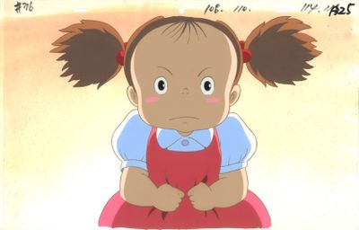 dessin représentant une petite fille aux nattes, assise sur un tabouret